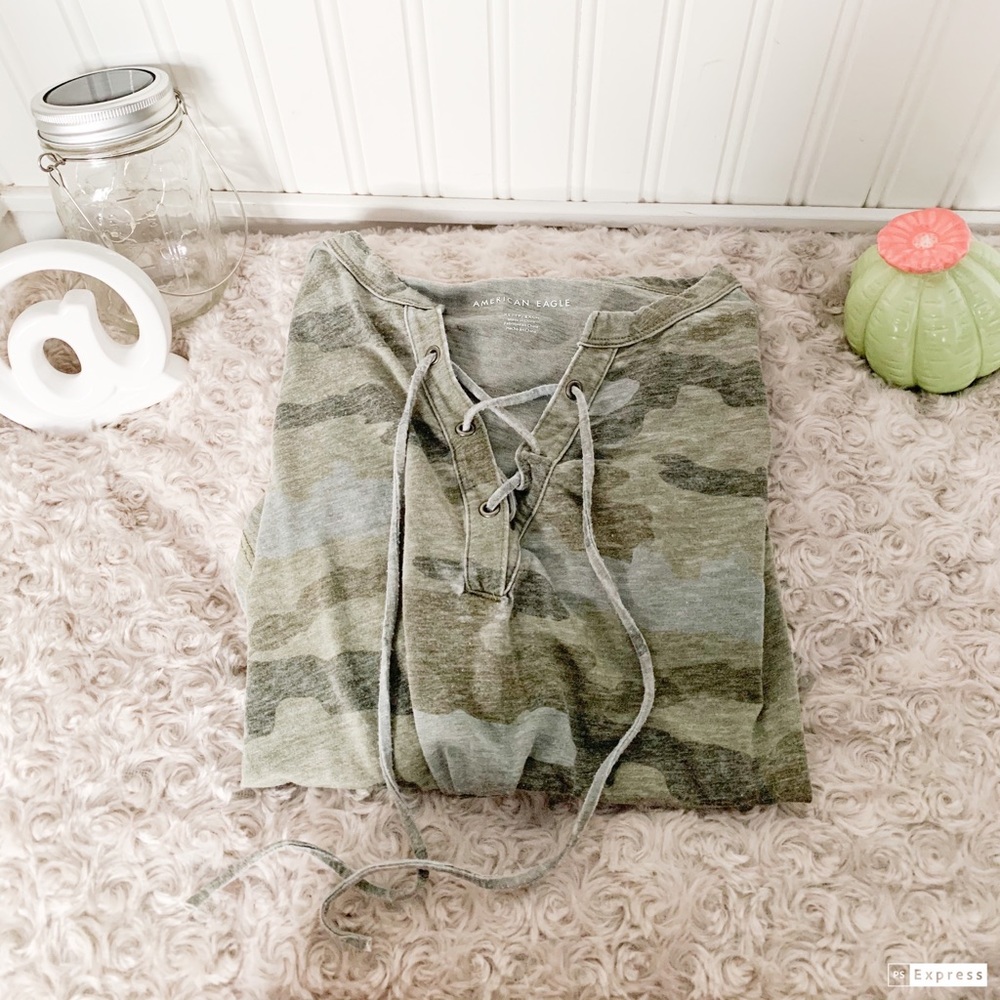 American Eagle Outfitters Lace up front Camo tee